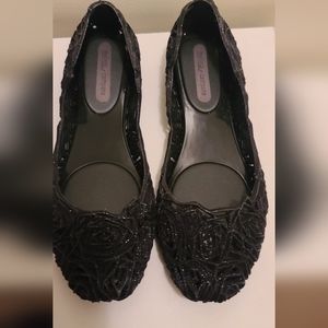 Melissa Womens Campana Fitas ballet flats black sparkle size 8